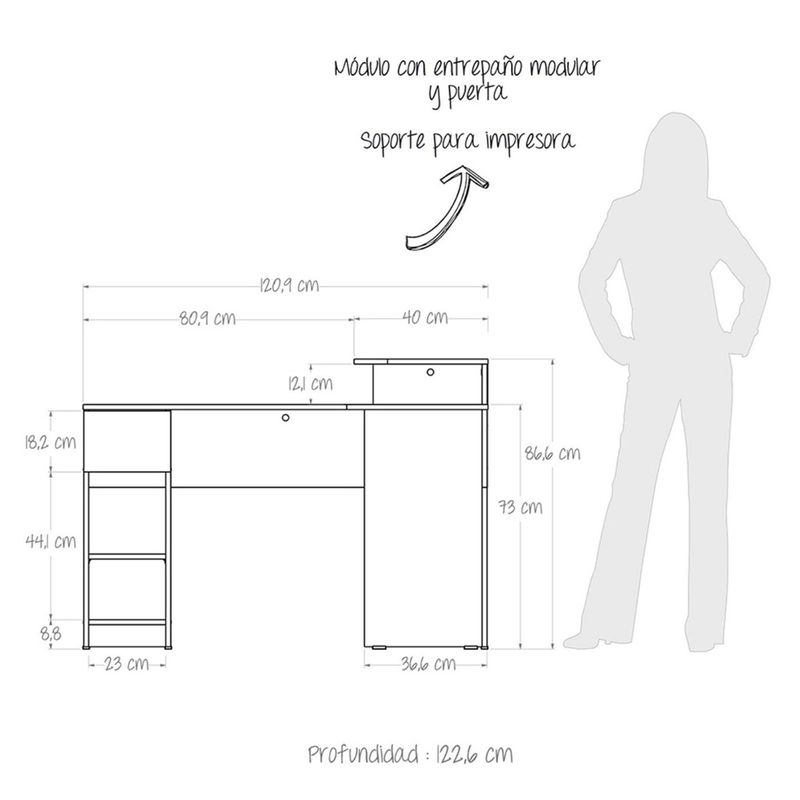 Escritorio Minimalista para Oficina Maderkit M01720ES-GSWE Madera Galés  Melamina